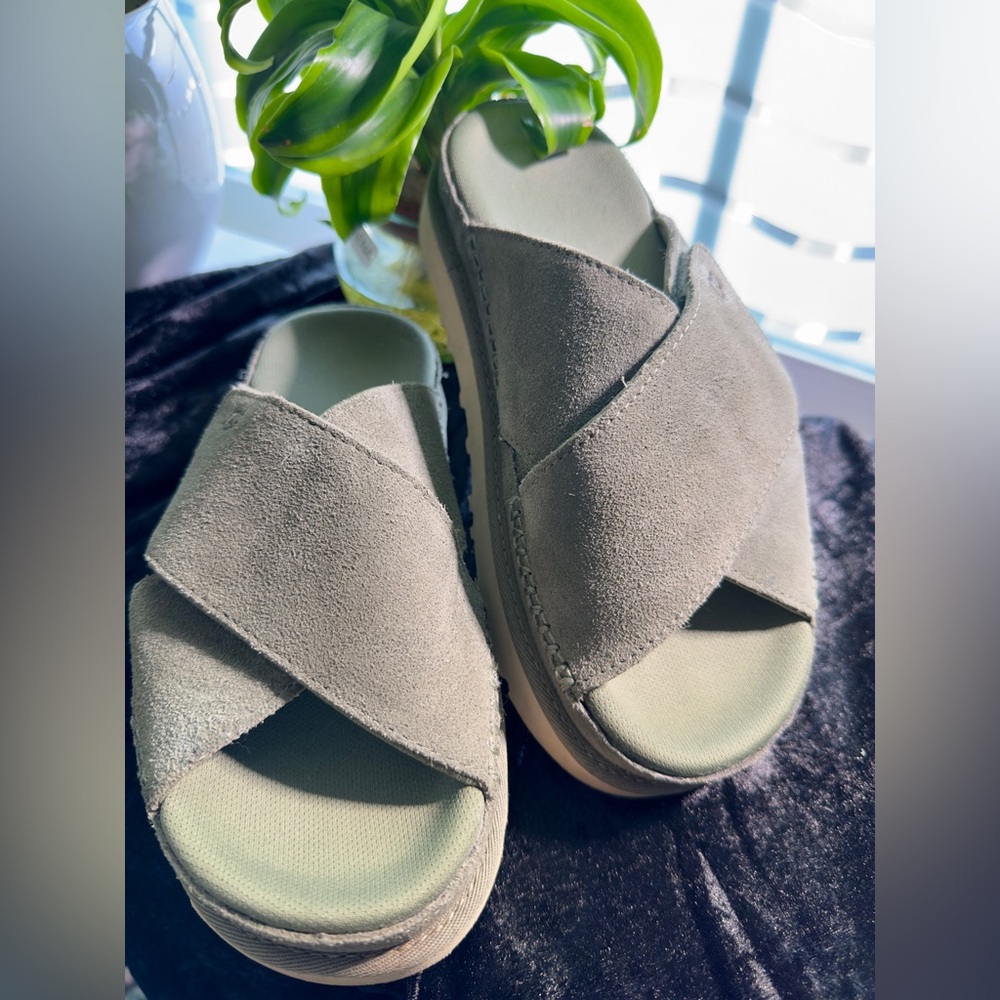 UGG Olive Suede Cross-Band Sandals